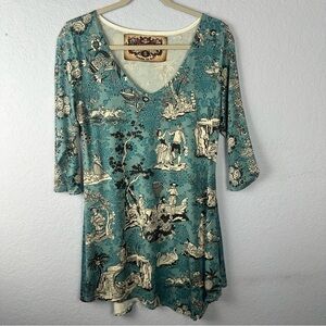 Amma Design Art To Wear Victorian Print Tunic Mini Dress Small Made In USA